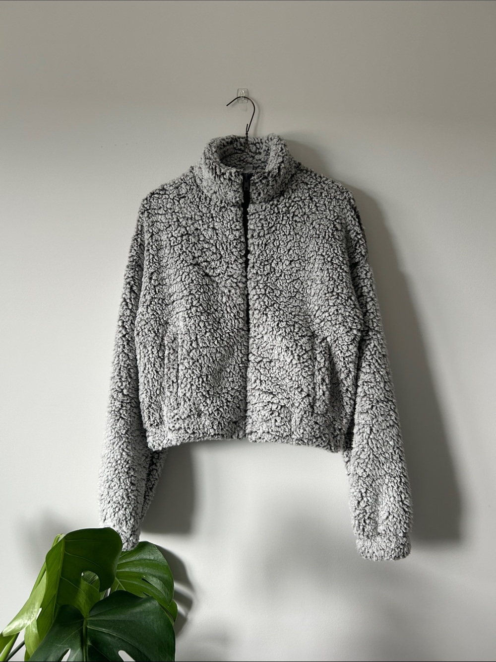 Garage Light Gray Cropped Teddy Sherpa Zip Jacket